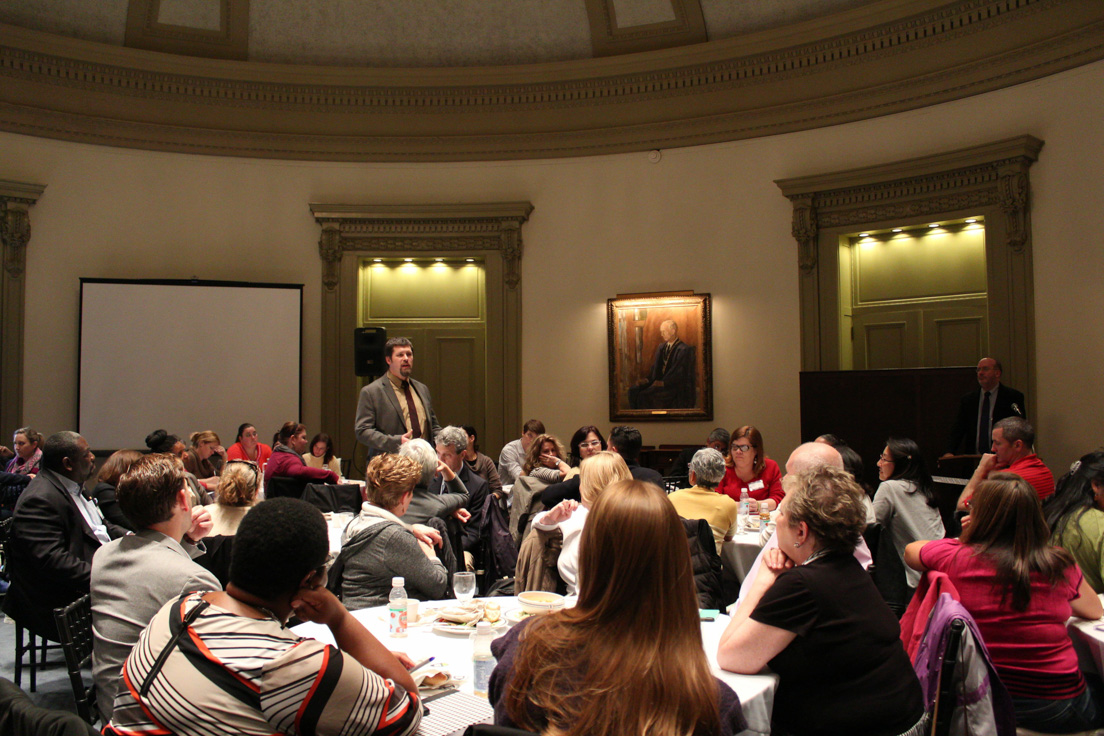 Reports from the Team Break-out Sessions and School Official Caucus at the Annual Conference, November 1, 2014. (Standing: National Fellow Sydney H. Coffin, Philadelphia.) 