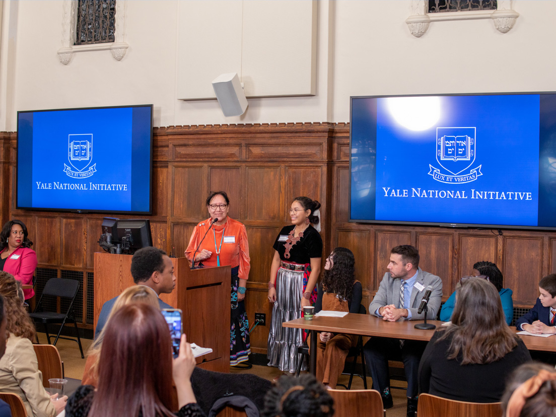 Nashauni Laughter, a student on the Navajo Nation, presents her work from a curriculum unit developed in a national seminar by National Fellow Cheryl Singer.