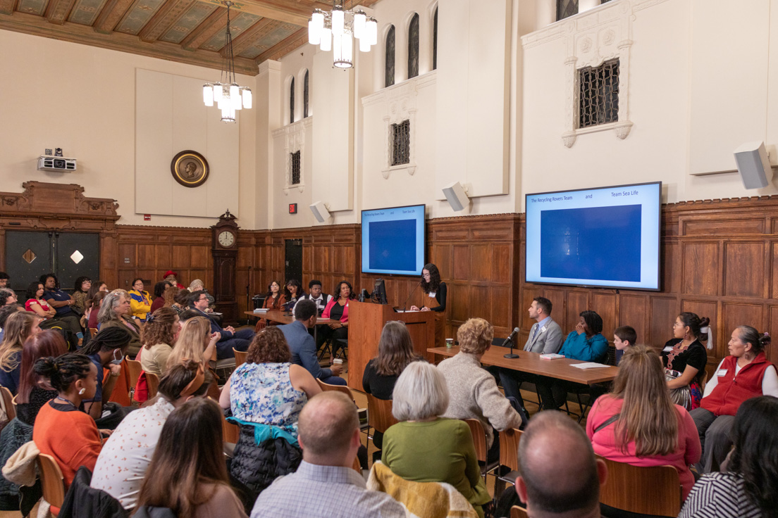 Layla Santiago, a student in Chicago Public Schools, presents her work from a curriculum unit developed in a national seminar by National Fellow Brandon Barr.