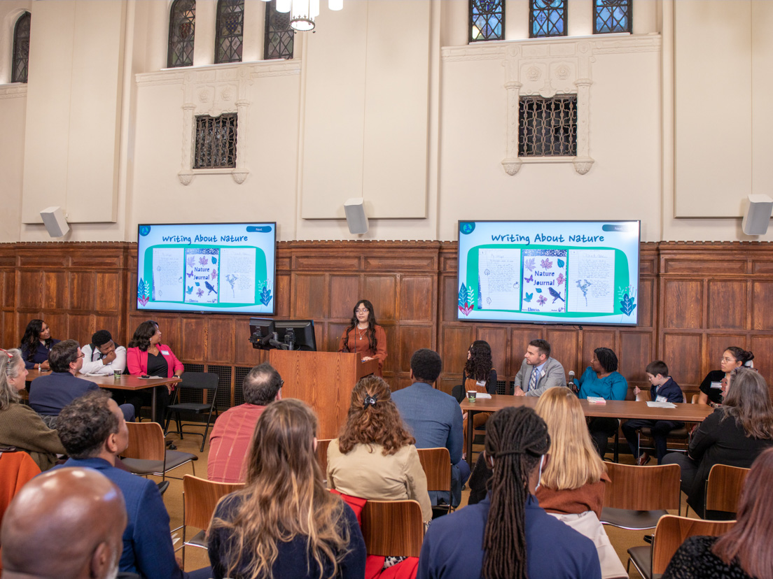 Lluvia Sandoval-Lopez, a student in the Hearne Independent School District, presents her work from a curriculum unit developed in a national seminar by National Fellow Debra Jenkins.