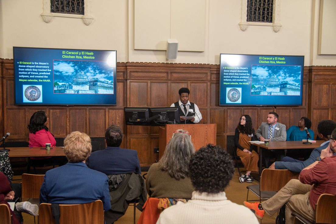 Bryant Tyler, a student in Richmond Public Schools, presents his work from a curriculum unit developed in a national seminar by National Fellow Joanna Minott.