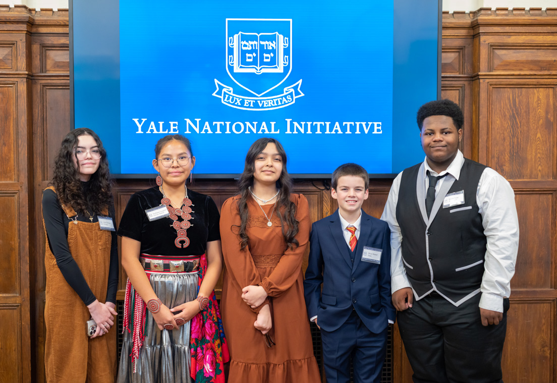 Students present at the Annual Conference. From left to right: Layla Santiago, Nashauni Laughter, Lluvia Sandoval-Lopez, Oliver Shamel, and Bryant Tyler.