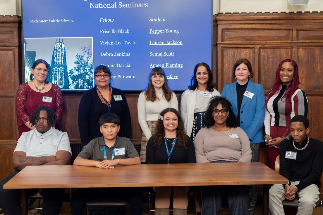 Fellows and their students who presented at the Annual Conference, November 2025. Back row (left to right): National Fellows Danina Garcia, Priscilla Black, Vivian-Lee Taylor, Perrine Punwani, and Valerie Schwarz; Front row (left to right): Ameen Fleming, Pepper Young, Lauren Jackson, Amra Tesfaye, and Sema’j Scott.