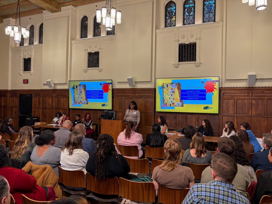 Amra Tesfaye, an eleventh-grade student at Duke Ellington School of the Arts in the District of Columbia, presents at the Annual Conference, November 2025.