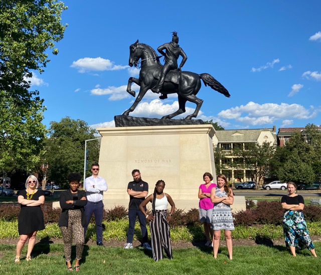 Richmond Team in Richmond, Virginia, 2020. (Front from left to right: National Fellows Danielle Houdek, Sabrina Evans, LaKendra Butler, Taryn Coullier, and Tara McCrone; back from left to right: National Fellows Ryan Bennett, Andrew Maples, and Valerie Schwarz.)