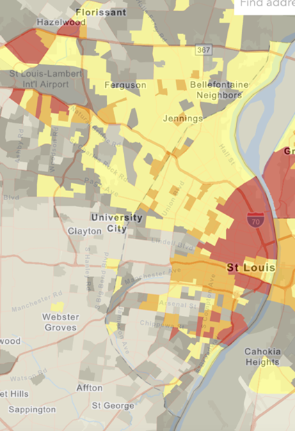 map of air toxics cancer risk of EJ tool