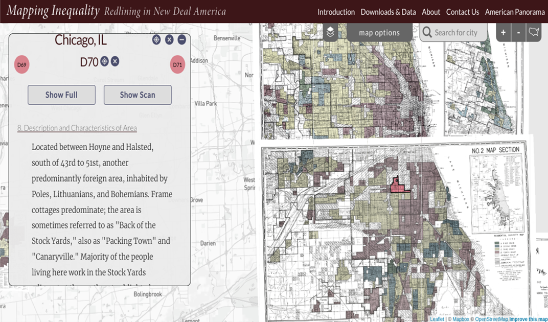 redlining map of chicago's back of the yards neighborhood
